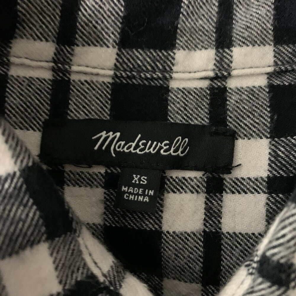Madewell‎ Plaid Button Down Shirt XS Black White Long Sleeve Workwear Casual - Picture 4 of 5